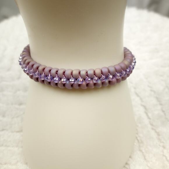 HANDMADE ~Lavender Sparkle Herringbone  & Crystals Bracelet ~6¼'' - Picture 4 of 7
